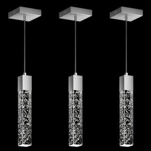 Three Brushed Nickel Bubble Glass Pendant
