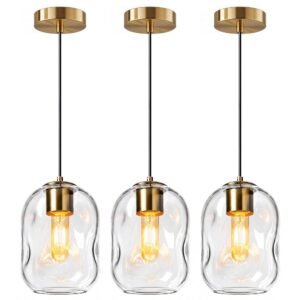Three Gold Clear Globe Glass Pendant