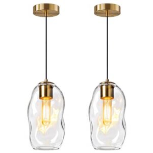 Two Gold Clear Globe Glass Pendant