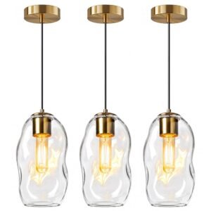 Three Gold Clear Globe Glass Pendant